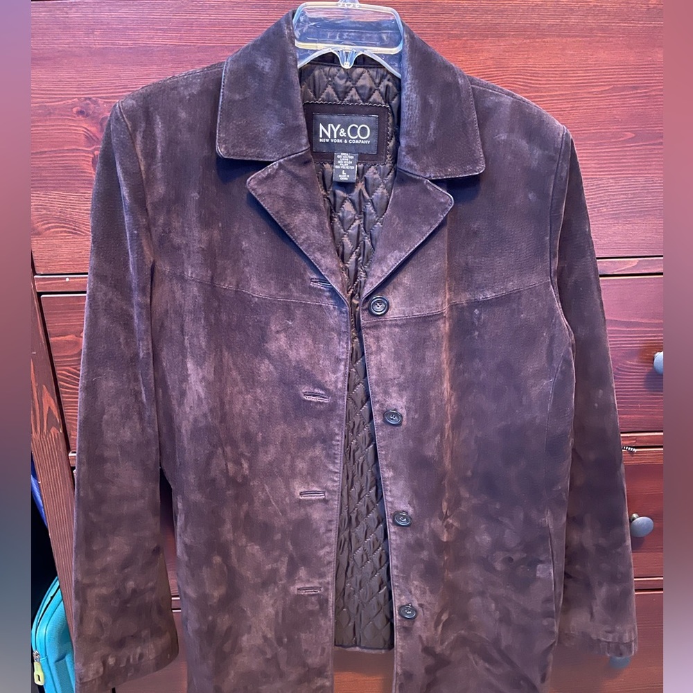 NY&CO Suede Leather Jacket L Brown